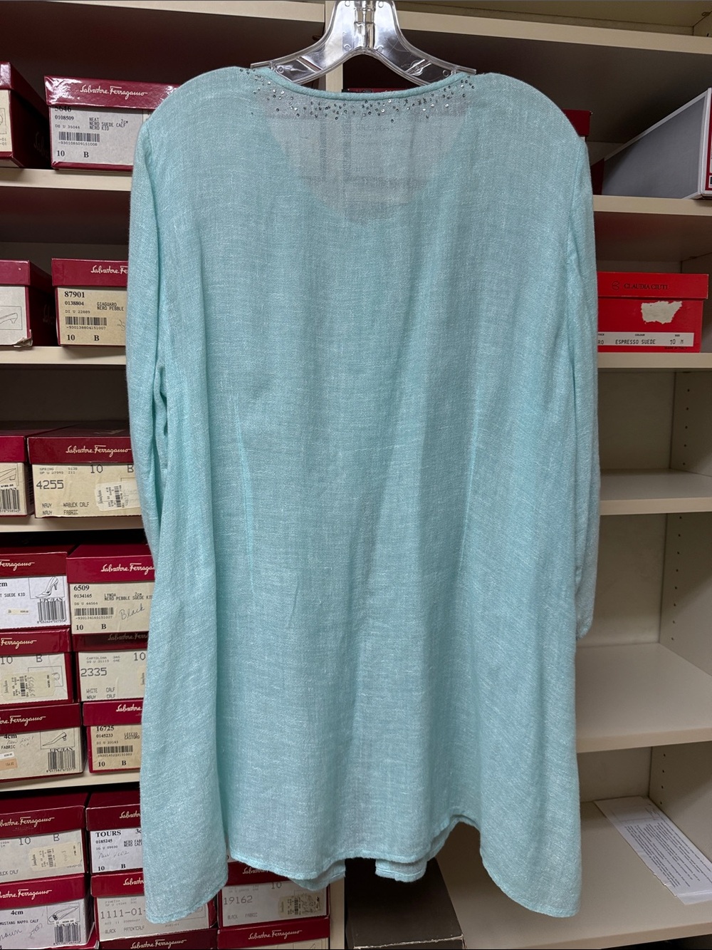 Eileen Fisher Pale Aqua Lightweight Linen Top - Picture 6 of 6